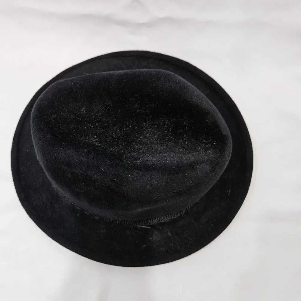 Stetson Sovereign Black Fur Felt Fedora Hat Braided Band Size 7 3/8 59cm